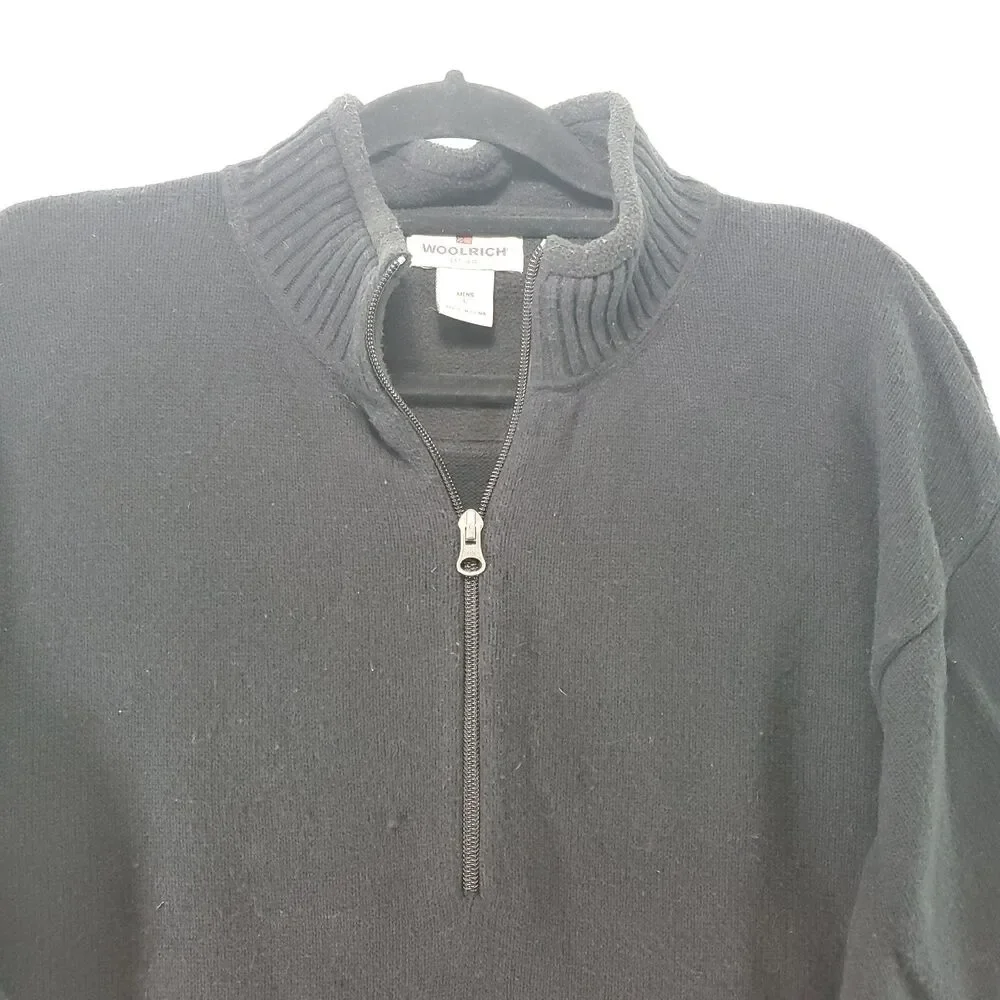 L Woolrich Men's Black Wool Cotton Blend 1/4 Zip Pullover Sweater